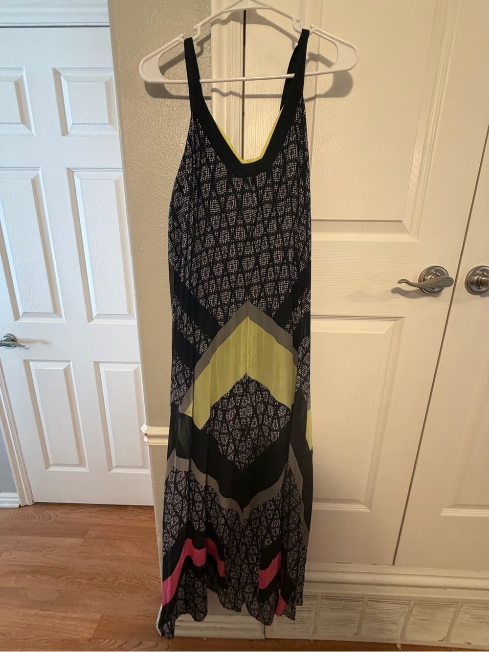 Lane Bryant Black Maxi Dress with Yellow and Pink Chevron Panels